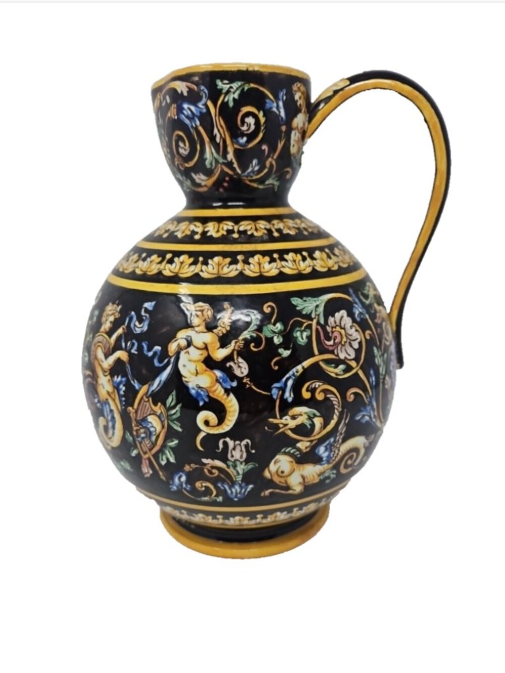 Antique 1871 Gien French Faience Majolica Pitcher Jug Renaissance Revival France